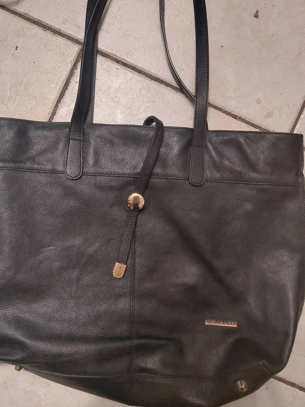 Stella & Max Women’s Black Leather Tote Bag with Gold Accent